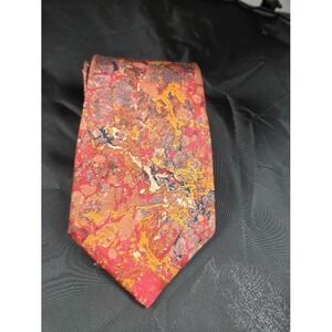 Interwoven Men's Tie Red Gold Brown Abstract Marble Print Vintage No Fabric Tag